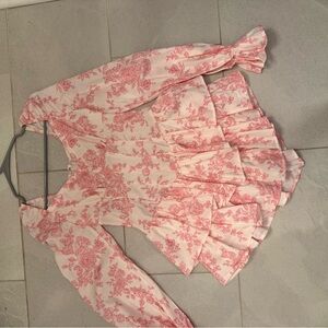 Floral Ruffle Blouse in Pink and White